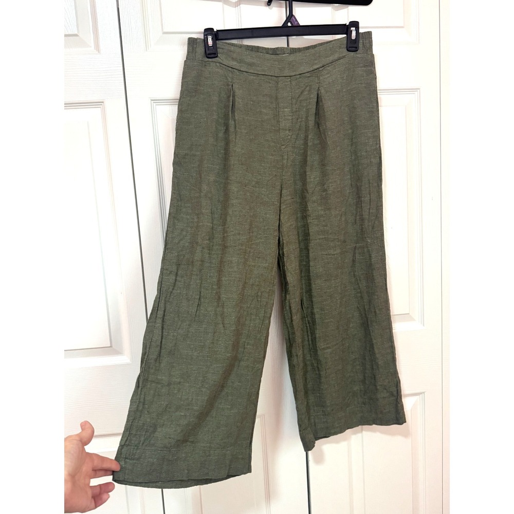 Ella Moss Green Linen High Waist Crop Wide Leg Pants Large Grunge Granola Goblin